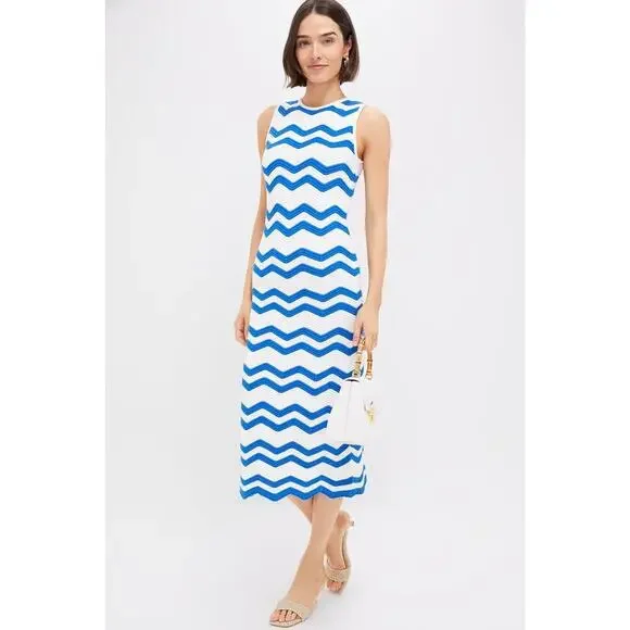HYACINTH HOUSE Blue & White Zig-Zag Stripe Mykonos Knit Maxi Dress Size XS NWT - Picture 7 of 8